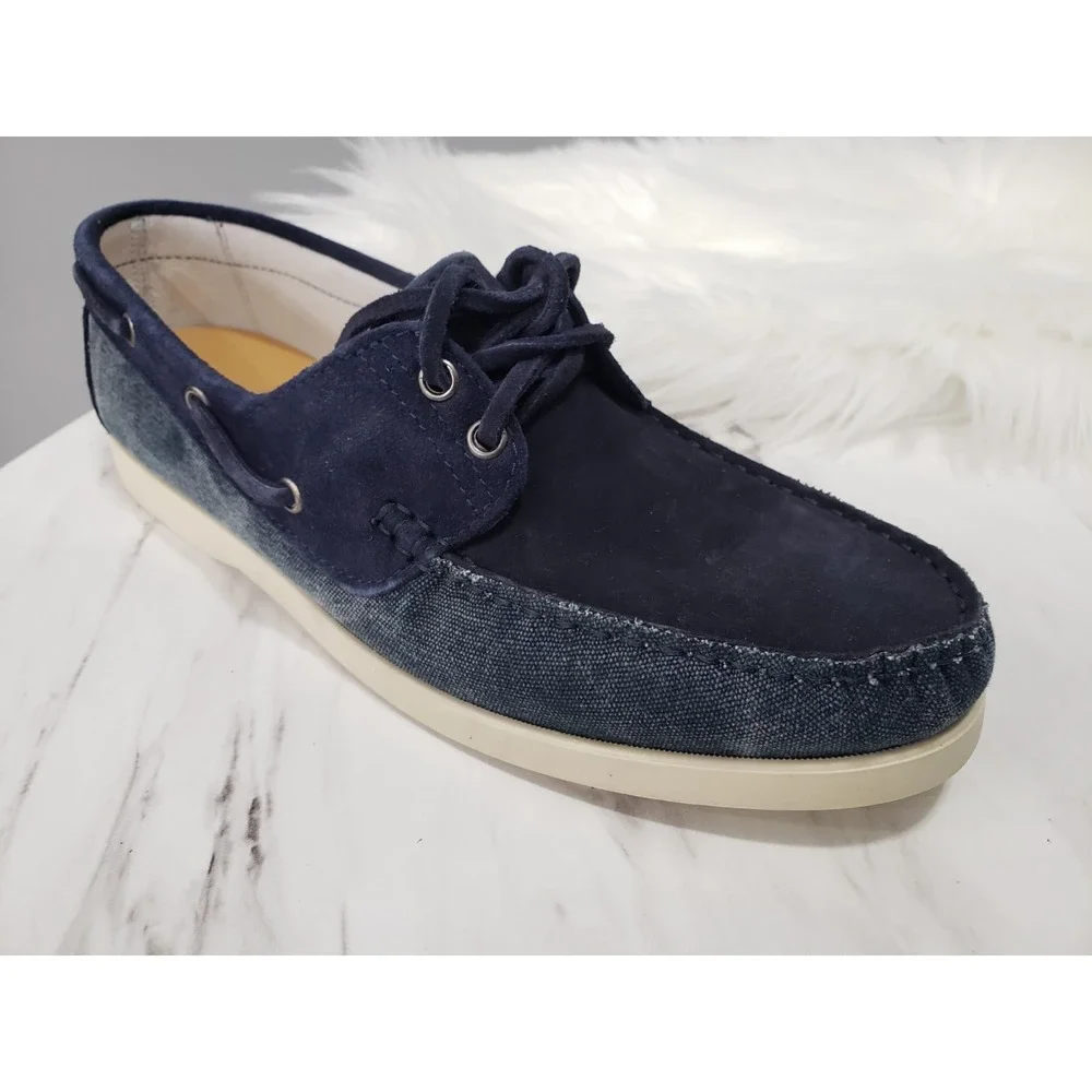 NEW Stefano Bonfiglioli Mens Suede Leather Loafer Boat Shoes Blue Size 42 US 9
